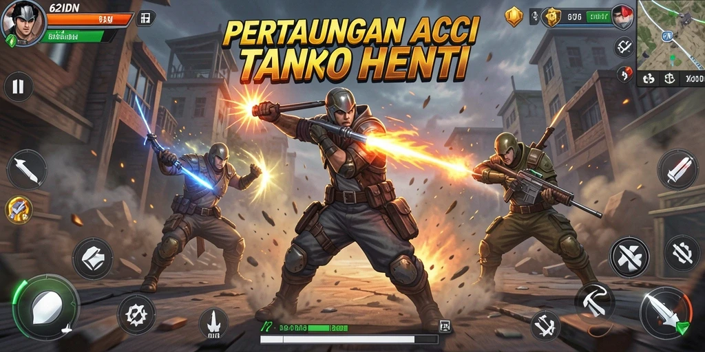 Gameplay 62IDN dengan aksi penuh adrenalin dan pertarungan sengit.