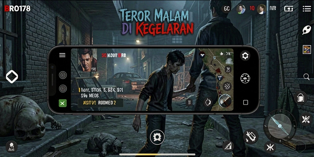 Gameplay BRO178 menampilkan suasana gelap dan menyeramkan.