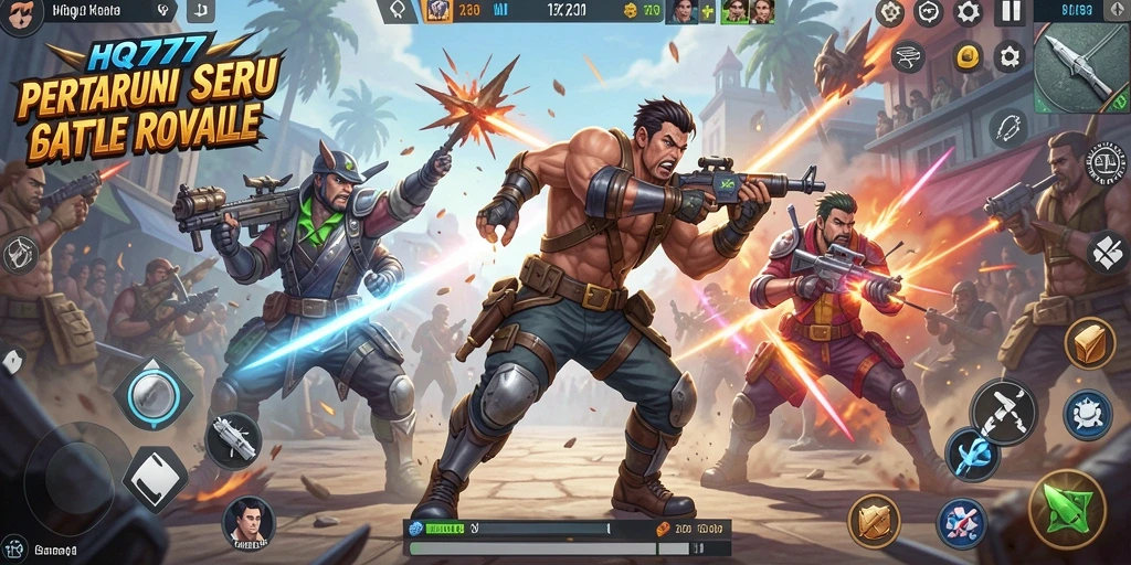Tampilan gameplay HQ777 yang intens dalam pertempuran Battle Royale.