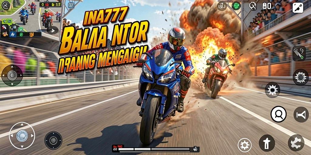 Screenshot menunjukkan aksi balapan motor yang mendebarkan di trek yang menantang.