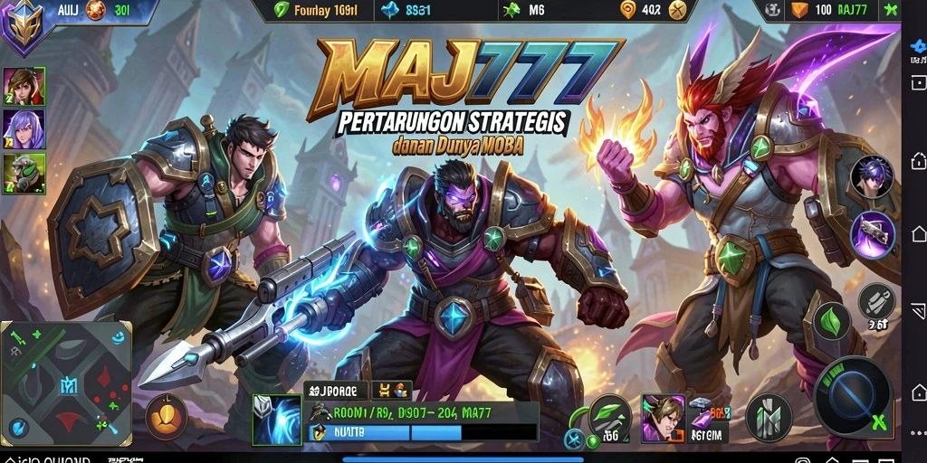 Screenshot gameplay MAJ777 menampilkan pertarungan epik di arena MOBA.