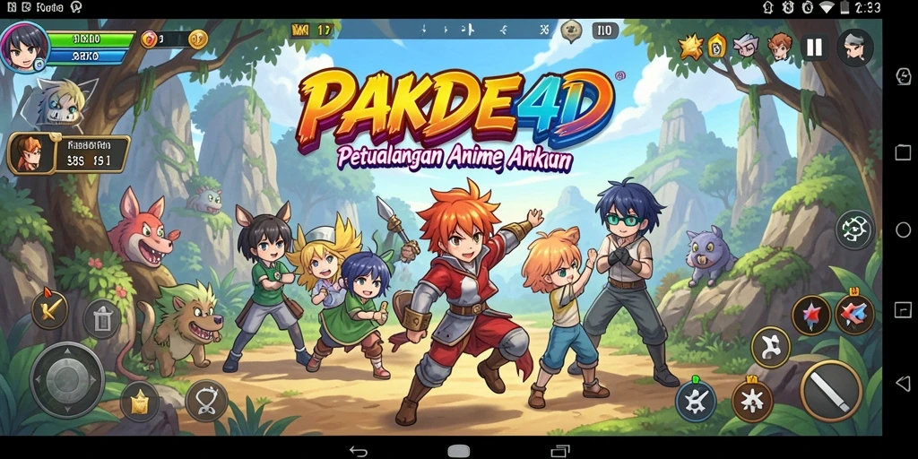 Screenshot utama menampilkan aksi seru karakter Anime dalam PAKDE4D.