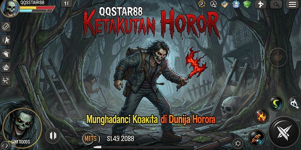 Screenshot gameplay QQSTAR88 yang menonjolkan suasana horor.