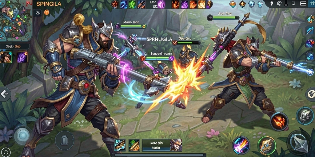 Screenshot gameplay SPINGILA menampilkan aksi seru di arena MOBA.