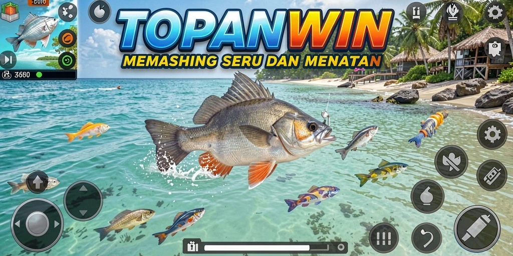 Tampilan gameplay TOPANWIN menampilkan pengalaman memancing yang seru dan realistis.