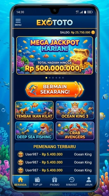 Tampilan utama aplikasi exototo dengan berbagai pilihan aplikasi.
